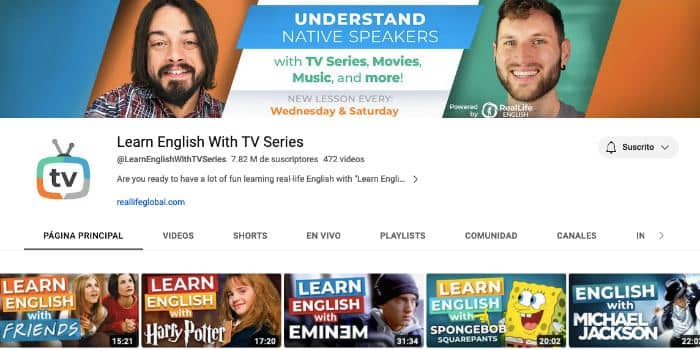 Learn English With TV Series canal de YouTube para aprender inglés con series